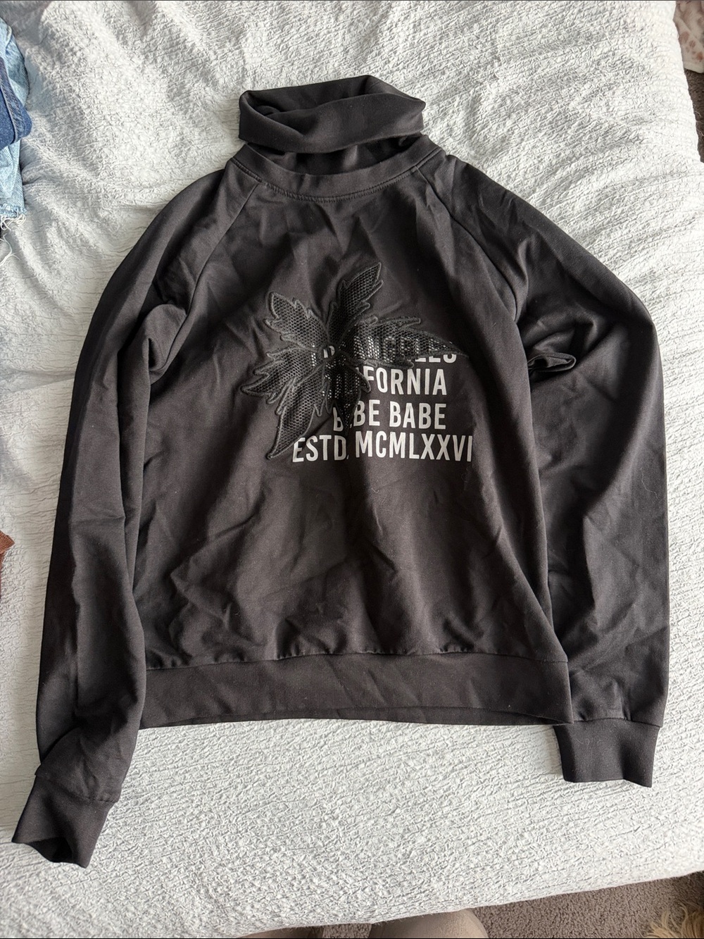 bebe Black Cowl Neck Graphic Sweatshirt